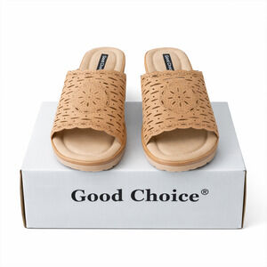 GC Shoes Womens Maddy Wedge Sandal Slides LT/PAS BWN Size 7.5